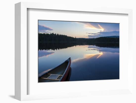 A Canoe on Little Berry Pond in Maine's Northern Forest. Sunset-Jerry & Marcy Monkman-Framed Photographic Print