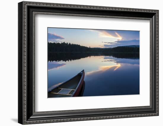 A Canoe on Little Berry Pond in Maine's Northern Forest. Sunset-Jerry & Marcy Monkman-Framed Photographic Print