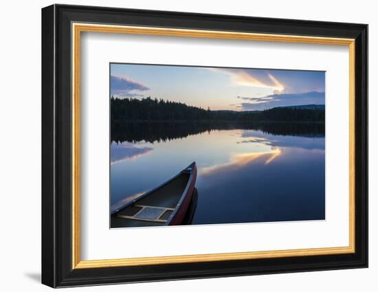 A Canoe on Little Berry Pond in Maine's Northern Forest. Sunset-Jerry & Marcy Monkman-Framed Photographic Print