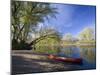 A Canoe rests on the banks of he Connecticut River in Maidstone, Vermont, USA-Jerry & Marcy Monkman-Mounted Photographic Print