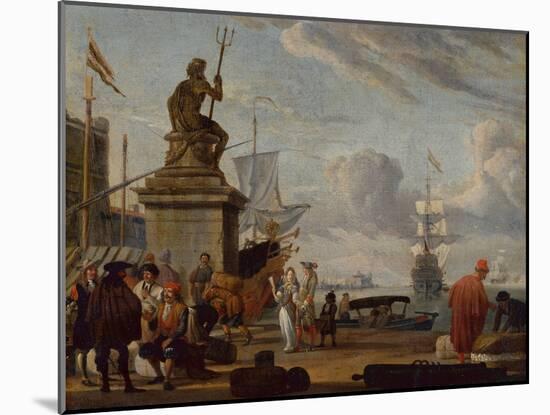 A Capriccio Mediterranean Harbour with Elegant Figures and Merchants, 1689-Abraham Storck-Mounted Giclee Print