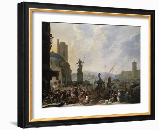 A Capriccio of a Mediterranean Port, with Numerous Figures, 1651-Cristofano Allori-Framed Giclee Print