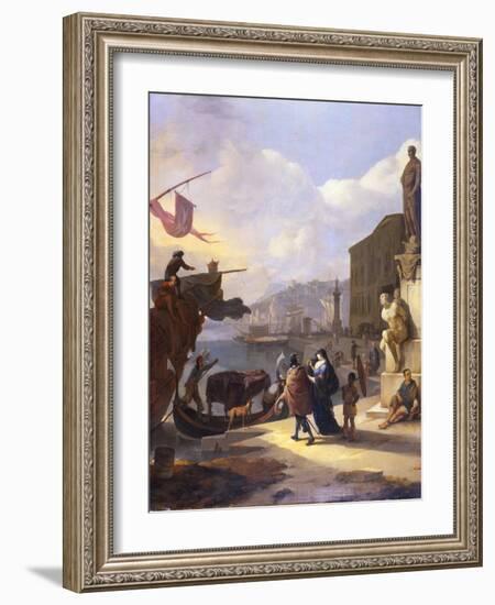 A Capriccio of a Mediterranean Port-Johannes Lingelbach-Framed Giclee Print