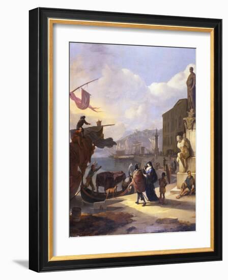 A Capriccio of a Mediterranean Port-Johannes Lingelbach-Framed Giclee Print