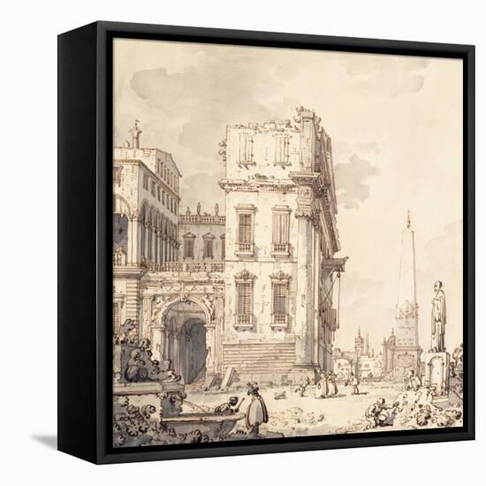 A Capriccio of a Venetian Palace Overlooking a Piazza with an Obelisk-Canaletto-Framed Premier Image Canvas