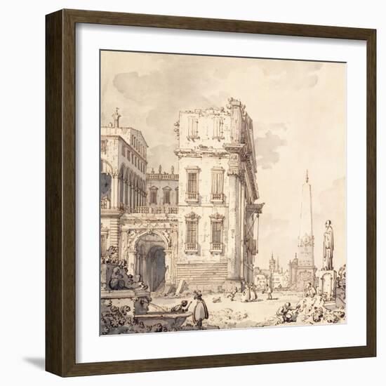 A Capriccio of a Venetian Palace Overlooking a Piazza with an Obelisk-Canaletto-Framed Giclee Print