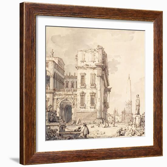 A Capriccio of a Venetian Palace Overlooking a Piazza with an Obelisk-Canaletto-Framed Giclee Print