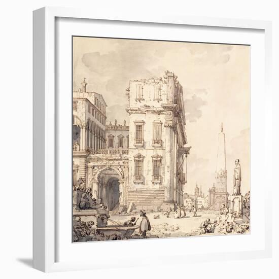 A Capriccio of a Venetian Palace Overlooking a Piazza with an Obelisk-Canaletto-Framed Giclee Print