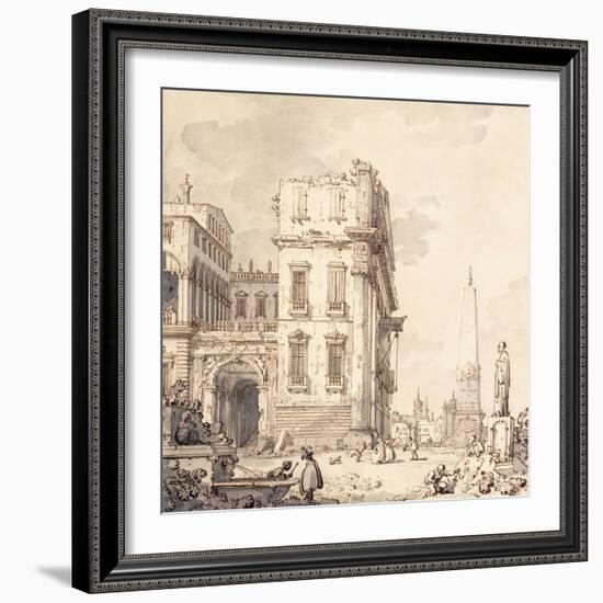 A Capriccio of a Venetian Palace Overlooking a Piazza with an Obelisk-Canaletto-Framed Giclee Print