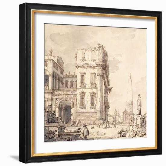 A Capriccio of a Venetian Palace Overlooking a Piazza with an Obelisk-Canaletto-Framed Giclee Print
