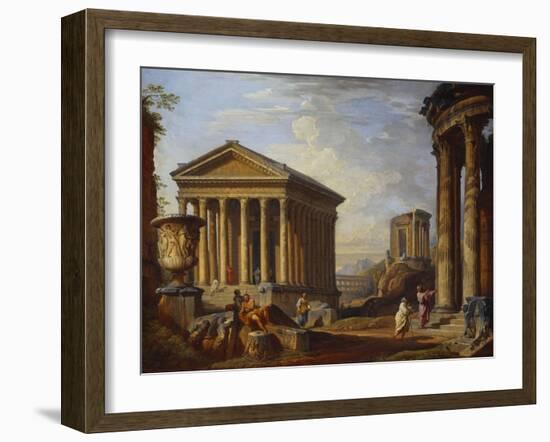 A Capriccio of Classical Ruins with the Maison Caree at Nimes, the Temple of the Sybil at Tivoli,…-Giovanni Paolo Panini-Framed Giclee Print