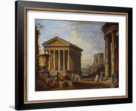 A Capriccio of Classical Ruins with the Maison Caree at Nimes, the Temple of the Sybil at Tivoli,…-Giovanni Paolo Panini-Framed Giclee Print