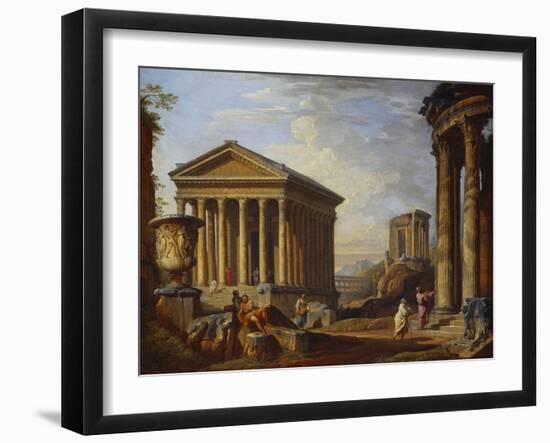 A Capriccio of Classical Ruins with the Maison Caree at Nimes, the Temple of the Sybil at Tivoli,…-Giovanni Paolo Panini-Framed Giclee Print