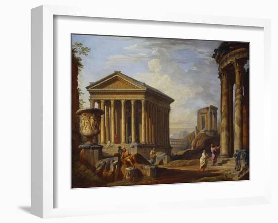 A Capriccio of Classical Ruins with the Maison Caree at Nimes, the Temple of the Sybil at Tivoli,…-Giovanni Paolo Panini-Framed Giclee Print