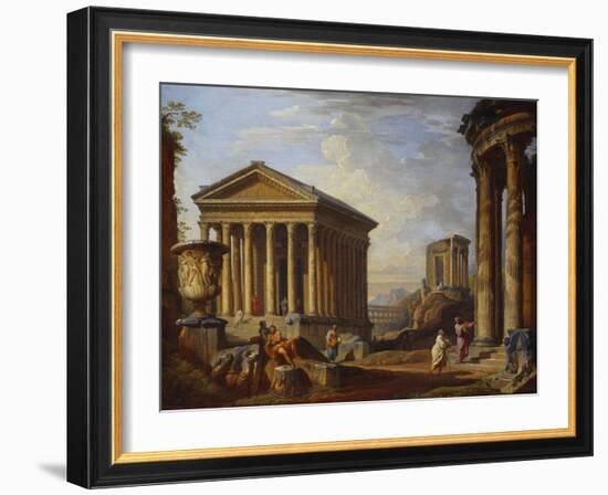 A Capriccio of Classical Ruins with the Maison Caree at Nimes, the Temple of the Sybil at Tivoli,…-Giovanni Paolo Panini-Framed Giclee Print