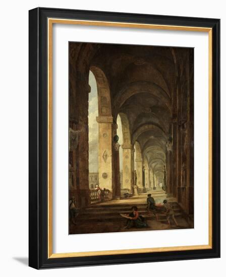 A Capriccio of Roman Architecture, C.1775 (Oil on Canvas)-Hubert Robert-Framed Giclee Print