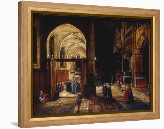 A Capriccio View of a Gothic Cathedral Interior with a Mass being Celebrated in a Side Chapel, 1630-Hendrik van Steenwyck-Framed Premier Image Canvas