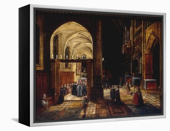 A Capriccio View of a Gothic Cathedral Interior with a Mass being Celebrated in a Side Chapel, 1630-Hendrik van Steenwyck-Framed Premier Image Canvas