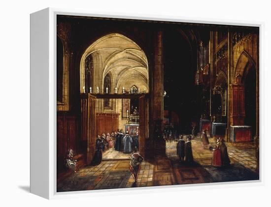 A Capriccio View of a Gothic Cathedral Interior with a Mass being Celebrated in a Side Chapel, 1630-Hendrik van Steenwyck-Framed Premier Image Canvas