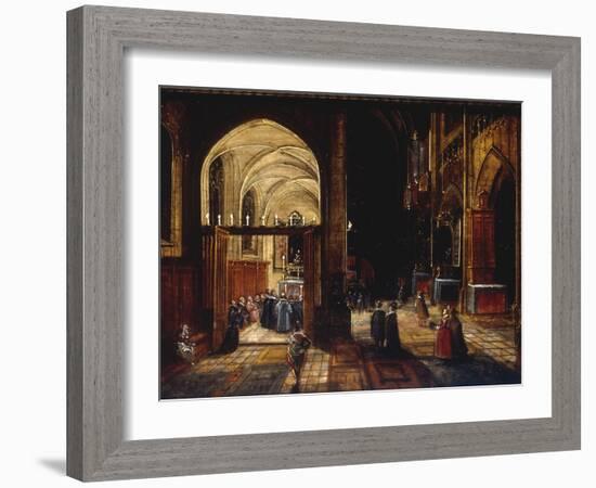 A Capriccio View of a Gothic Cathedral Interior with a Mass being Celebrated in a Side Chapel, 1630-Hendrik van Steenwyck-Framed Giclee Print