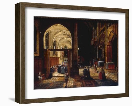 A Capriccio View of a Gothic Cathedral Interior with a Mass being Celebrated in a Side Chapel, 1630-Hendrik van Steenwyck-Framed Giclee Print