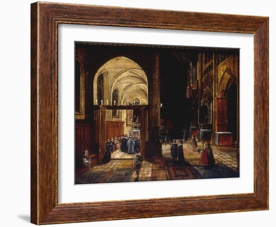 A Capriccio View of a Gothic Cathedral Interior with a Mass being Celebrated in a Side Chapel, 1630-Hendrik van Steenwyck-Framed Giclee Print