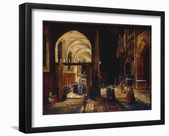 A Capriccio View of a Gothic Cathedral Interior with a Mass being Celebrated in a Side Chapel, 1630-Hendrik van Steenwyck-Framed Giclee Print