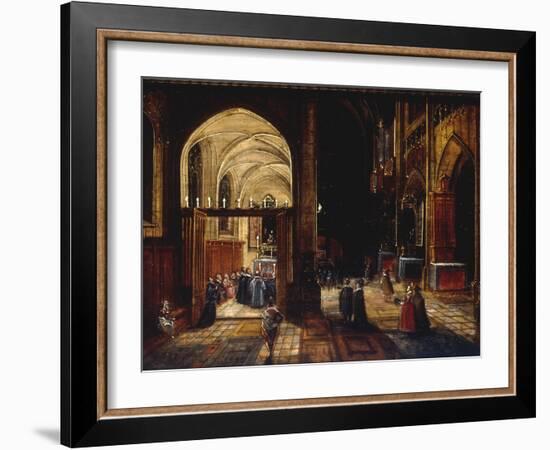 A Capriccio View of a Gothic Cathedral Interior with a Mass being Celebrated in a Side Chapel, 1630-Hendrik van Steenwyck-Framed Giclee Print