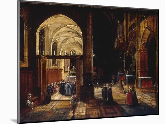 A Capriccio View of a Gothic Cathedral Interior with a Mass being Celebrated in a Side Chapel, 1630-Hendrik van Steenwyck-Mounted Giclee Print