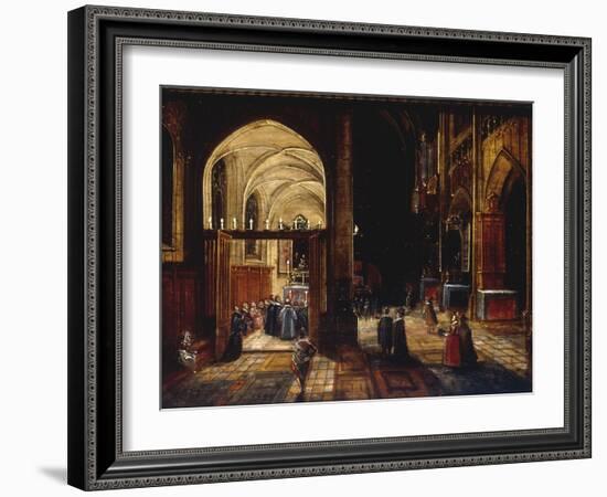 A Capriccio View of a Gothic Cathedral Interior with a Mass being Celebrated in a Side Chapel, 1630-Hendrik van Steenwyck-Framed Giclee Print