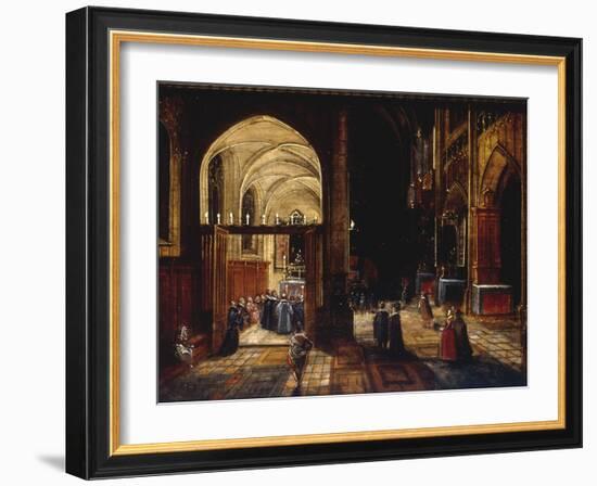 A Capriccio View of a Gothic Cathedral Interior with a Mass being Celebrated in a Side Chapel, 1630-Hendrik van Steenwyck-Framed Giclee Print