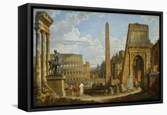 A Capriccio View of Roman Ruins, 1737-Giovanni Paolo Pannini-Framed Premier Image Canvas