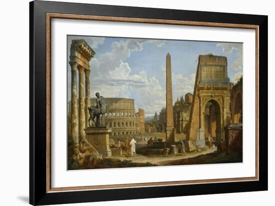 A Capriccio View of Roman Ruins, 1737-Giovanni Paolo Pannini-Framed Giclee Print