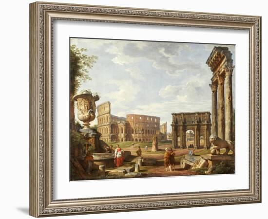 A Capriccio View of Rome, 1743-Giovanni Paolo Pannini-Framed Giclee Print