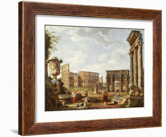 A Capriccio View of Rome, 1743-Giovanni Paolo Pannini-Framed Giclee Print