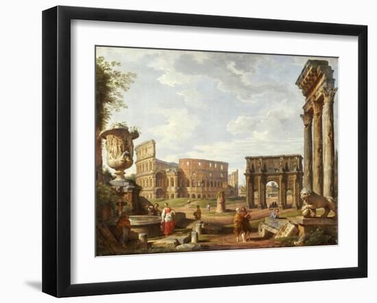 A Capriccio View of Rome, 1743-Giovanni Paolo Pannini-Framed Giclee Print