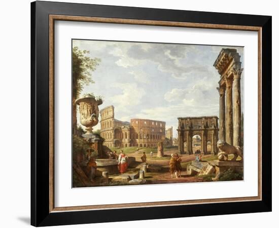 A Capriccio View of Rome, 1743-Giovanni Paolo Pannini-Framed Giclee Print