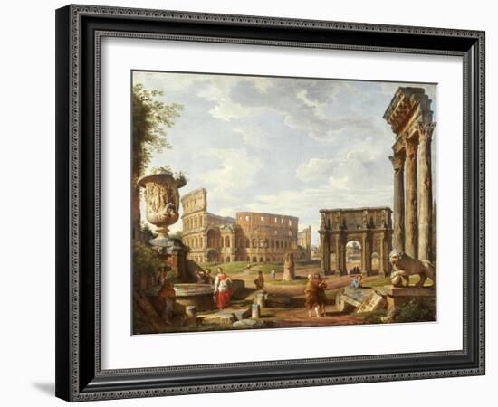 A Capriccio View of Rome, 1743-Giovanni Paolo Pannini-Framed Giclee Print