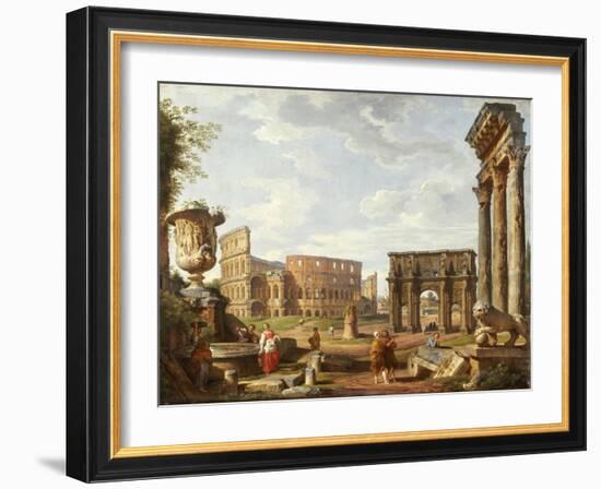 A Capriccio View of Rome, 1743-Giovanni Paolo Pannini-Framed Giclee Print