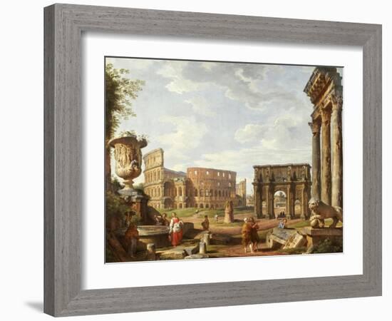 A Capriccio View of Rome with the Colosseum, the Arch of Constantine, 1743-Giovanni Paolo Pannini-Framed Giclee Print