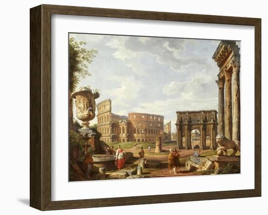 A Capriccio View of Rome with the Colosseum, the Arch of Constantine, 1743-Giovanni Paolo Pannini-Framed Giclee Print