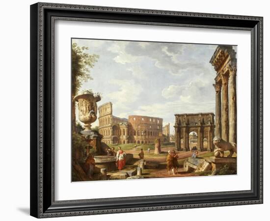 A Capriccio View of Rome with the Colosseum, the Arch of Constantine, 1743-Giovanni Paolo Pannini-Framed Giclee Print