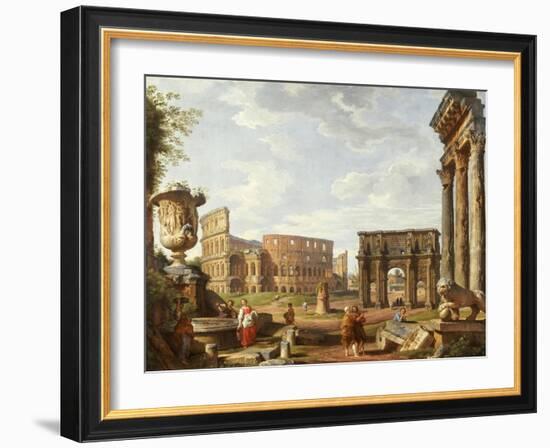 A Capriccio View of Rome with the Colosseum, the Arch of Constantine, 1743-Giovanni Paolo Pannini-Framed Giclee Print