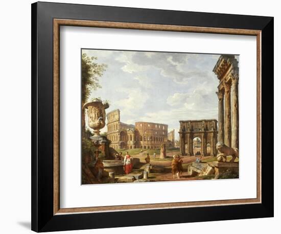 A Capriccio View of Rome with the Colosseum, the Arch of Constantine, 1743-Giovanni Paolo Pannini-Framed Giclee Print