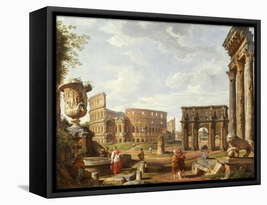 A Capriccio View of Rome with the Colosseum, the Arch of Constantine, 1743-Giovanni Paolo Pannini-Framed Premier Image Canvas