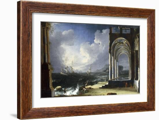 A Capriccio View with Classical Ruins by the Sea-Leonardo Coccorante-Framed Giclee Print