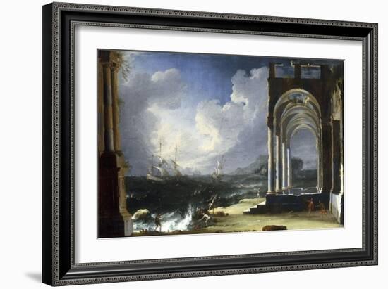 A Capriccio View with Classical Ruins by the Sea-Leonardo Coccorante-Framed Giclee Print