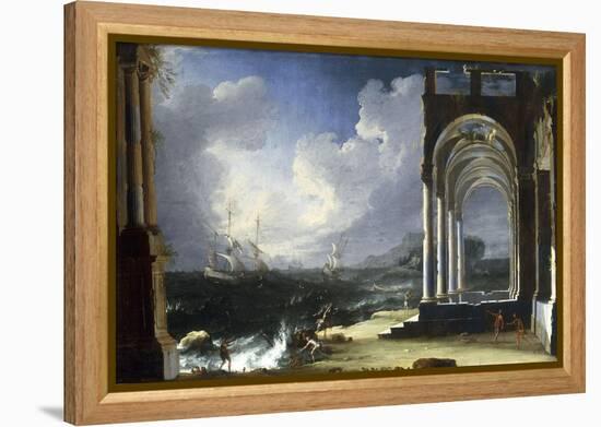 A Capriccio View with Classical Ruins by the Sea-Leonardo Coccorante-Framed Premier Image Canvas