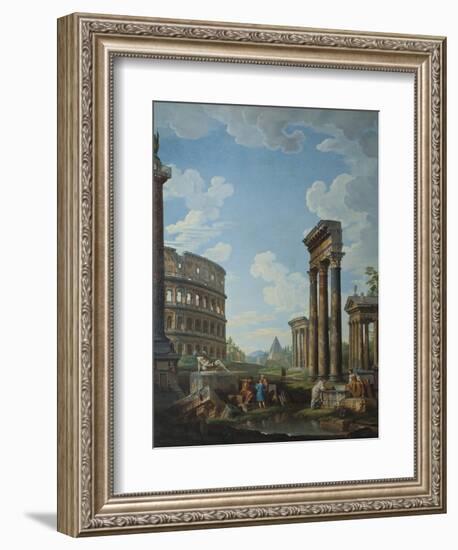 A Capriccio with Figures Among Roman Ruins Including the Arch of Constantine and the Pantheon-Giovanni Paolo Panini-Framed Giclee Print