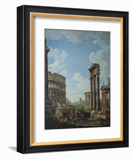 A Capriccio with Figures Among Roman Ruins Including the Arch of Constantine and the Pantheon-Giovanni Paolo Panini-Framed Giclee Print